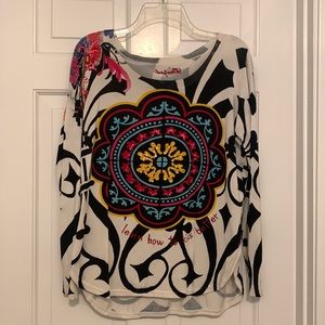 Desigual Embroidered Sweater with Abstract Print